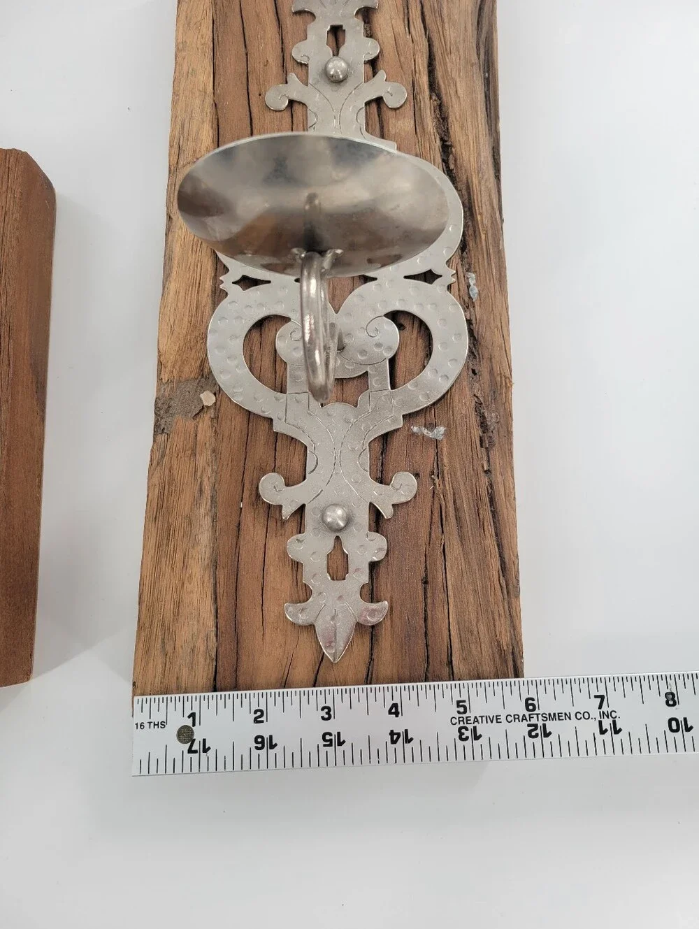 Rustic Wood Wall Sconce Set with Silver Metal Accents 3pc